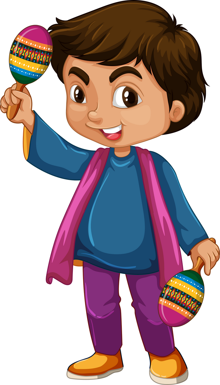 India kid holding maracas on white background